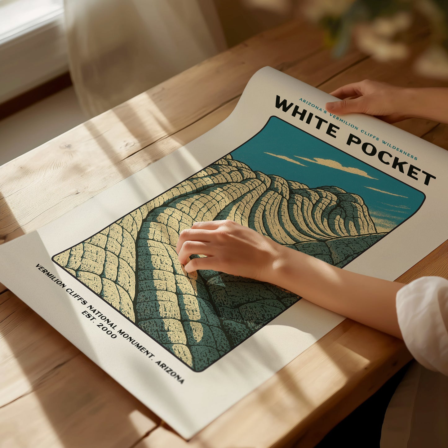 White Pocket Arizona Poster | Vermilion Cliffs Vintage Travel Wall Art