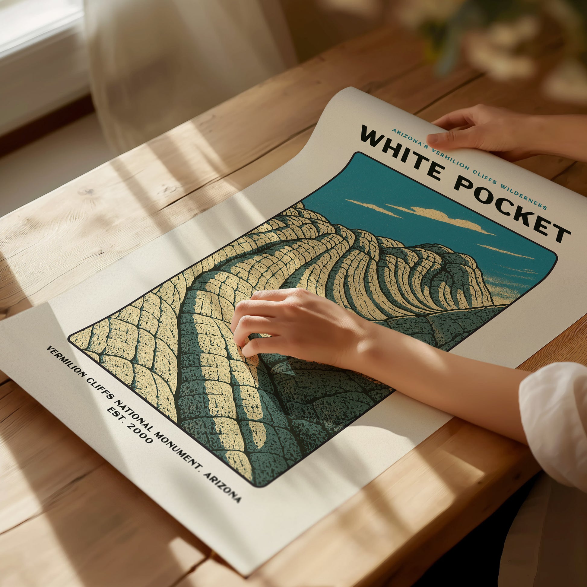 White Pocket Arizona Poster | Vermilion Cliffs Vintage Travel Wall Art