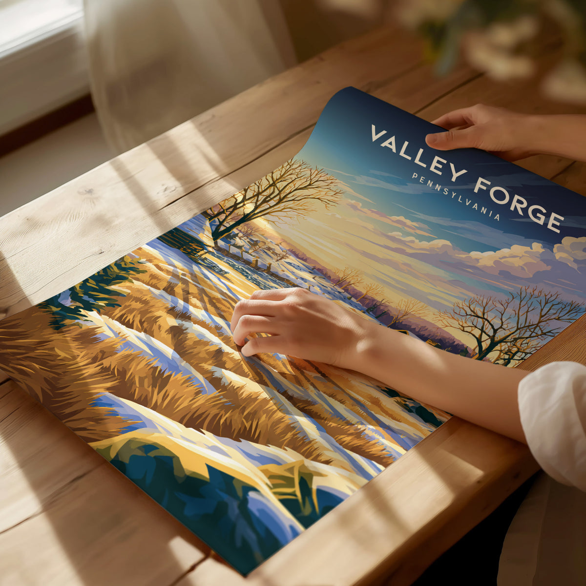 Valley Forge, Pennsylvania Poster | Historic Winter Encampment Travel Wall Art — giclée print detail on matte paper
