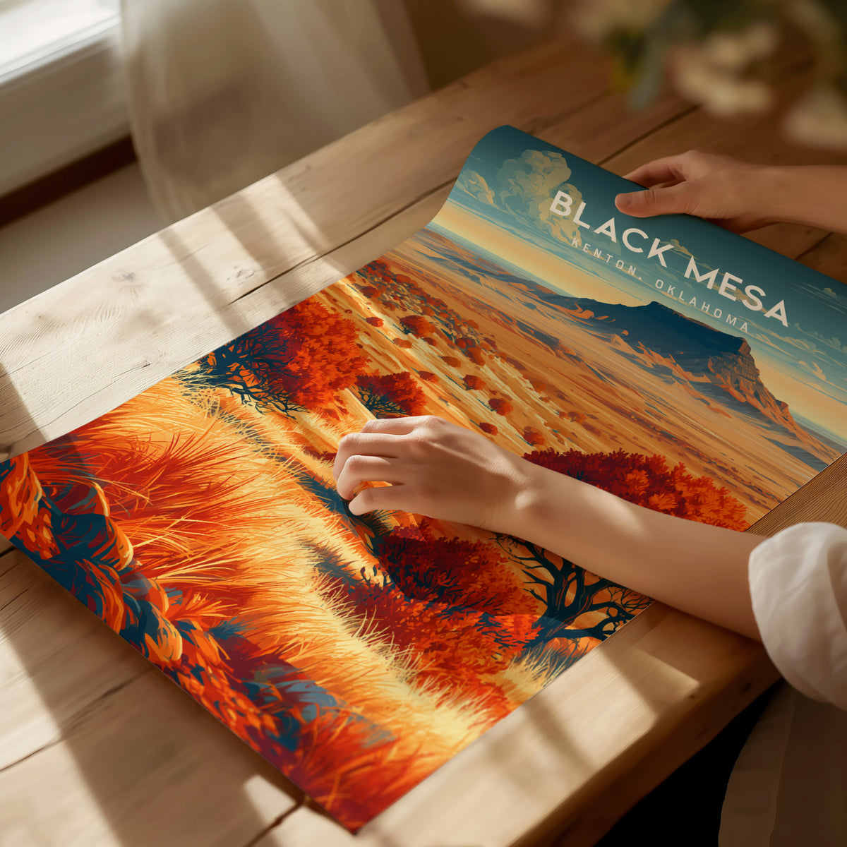 Black Mesa, Kenton, Oklahoma Poster | Western Prairie Adventure Wall Art — giclée print detail on matte paper