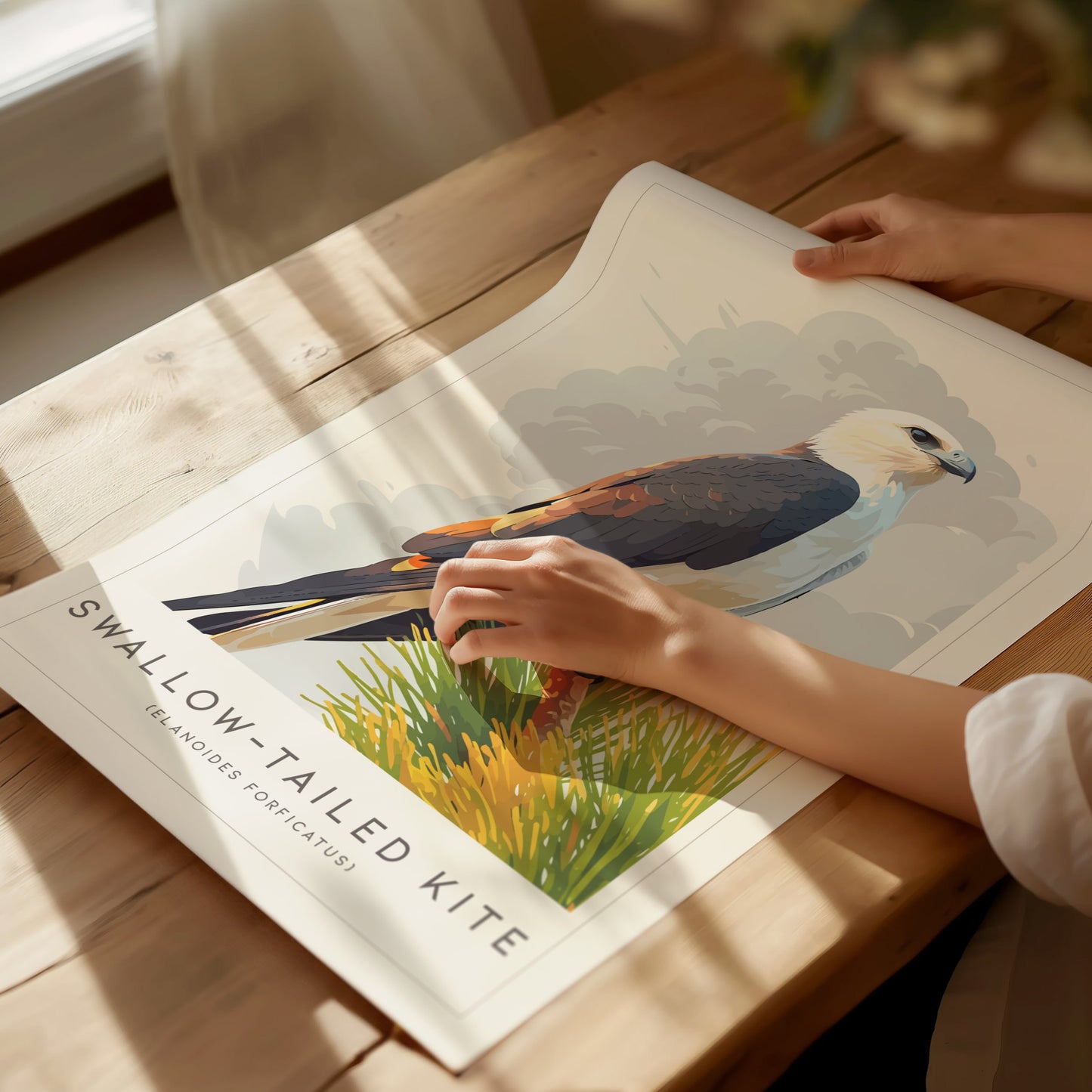 Swallow-tailed Kite Poster | Graceful Raptor in Flight Wall Art — giclée print detail on matte paper