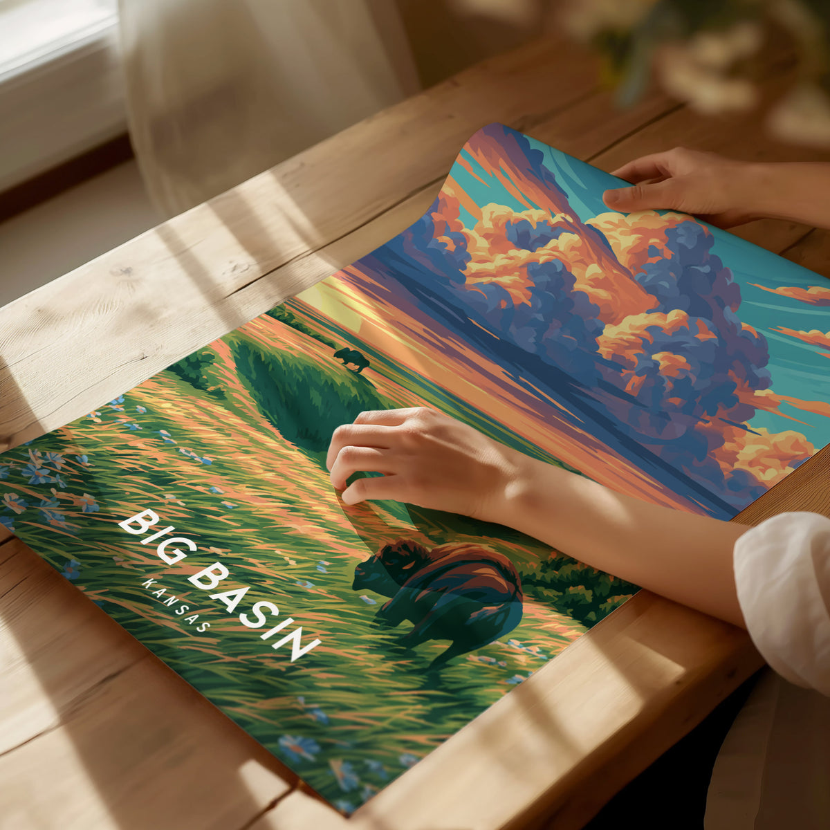 Big Basin, Kansas Poster | Prairie Sinkhole & Open Plains Wall Art — giclée print detail on matte paper