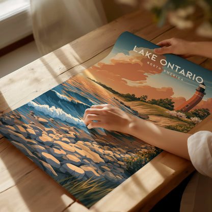 Lake Ontario, North America Poster | Freshwater Shores & Sailboat Horizon Wall Art — giclée print detail on matte paper