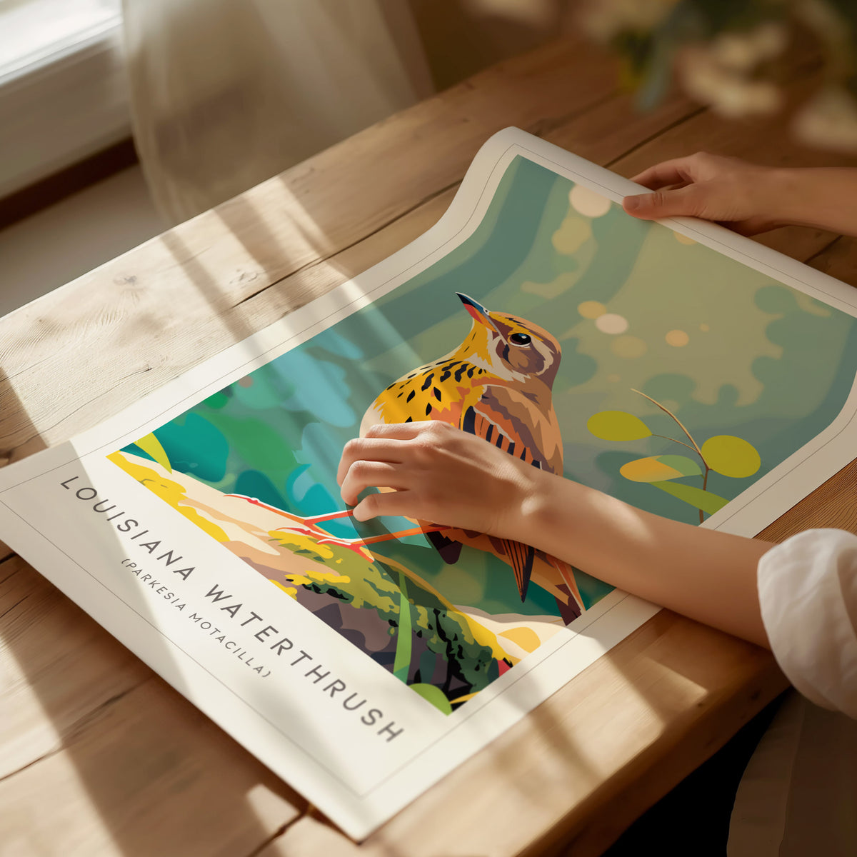 Louisiana Waterthrush, Parkesia motacilla Poster | Streamside Songbird Nature Wall Art — giclée print detail on matte paper