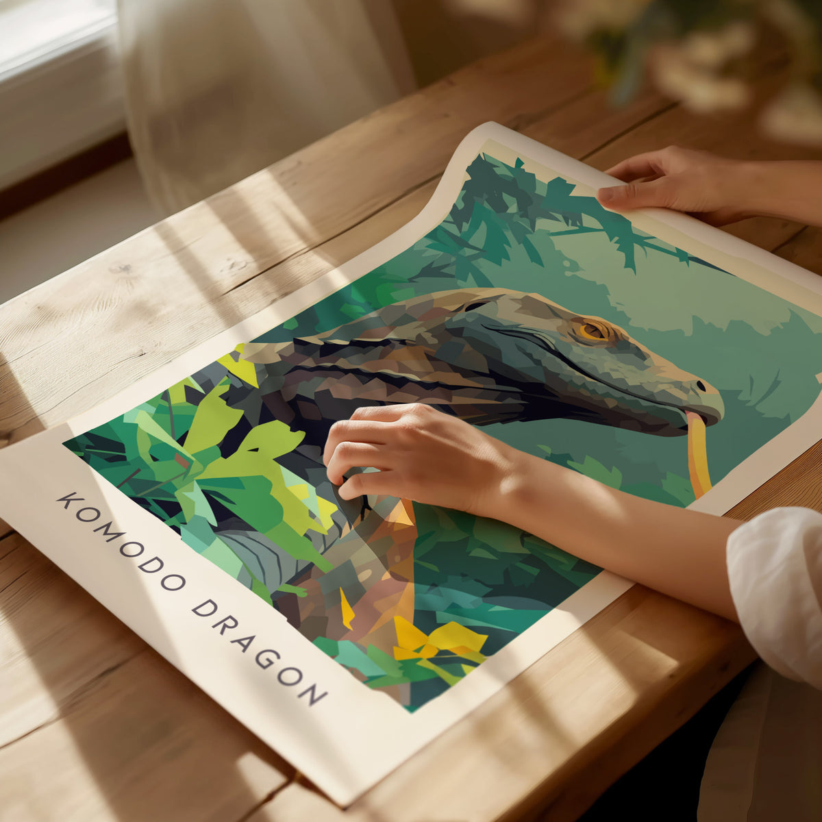 Komodo Dragon Poster | Ancient Reptile Wildlife Wall Art — giclée print detail on matte paper