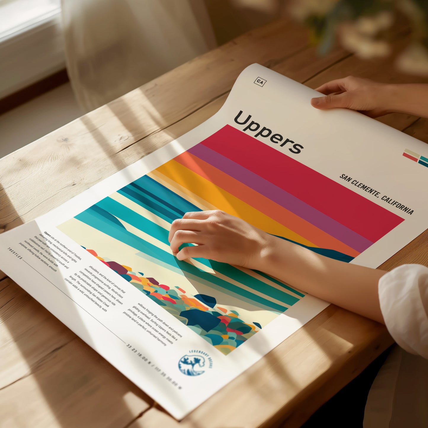 Uppers, Trestles Poster | Golden Hour Barrel Surf Wall Art — giclée print detail on matte paper