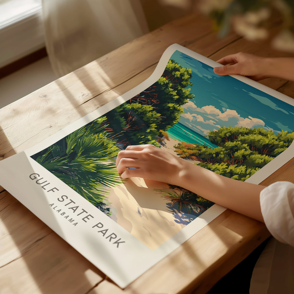 Gulf State Park Matte Border Poster | Alabama Coastal Beach Decor Travel Wall Art — giclée print detail on matte paper