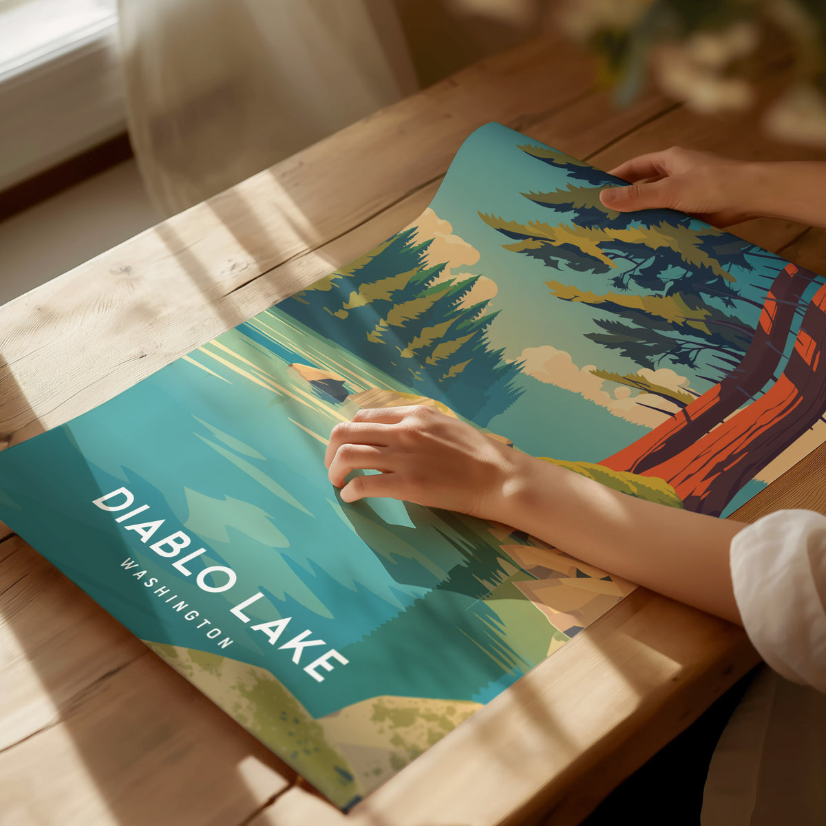 Diablo Lake, Washington Poster | Alpine Wilderness Destination Print Wall Art — giclée print detail on matte paper