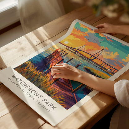 Waterfront Park Matte Border Poster | Charleston South Carolina Travel Wall Art — giclée print detail on matte paper