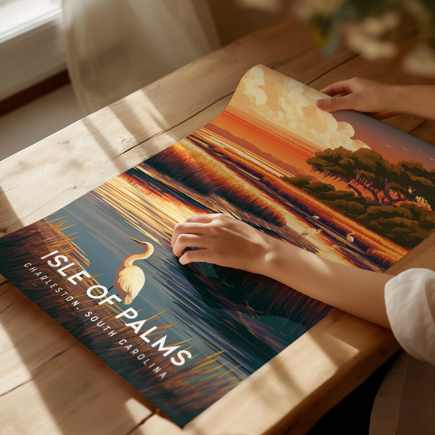 Isle of Palms, South Carolina Poster | Golden Beach & Palm Tree Wall Art — giclée print detail on matte paper
