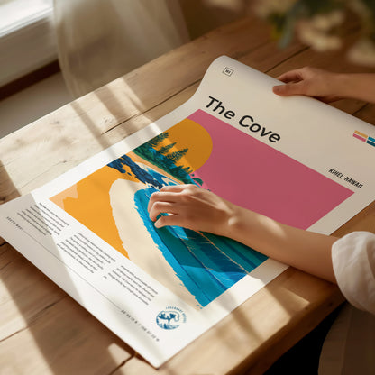 The Cove, Hawaii Poster | Tropical Surf Paradise Cove Wall Art — giclée print detail on matte paper