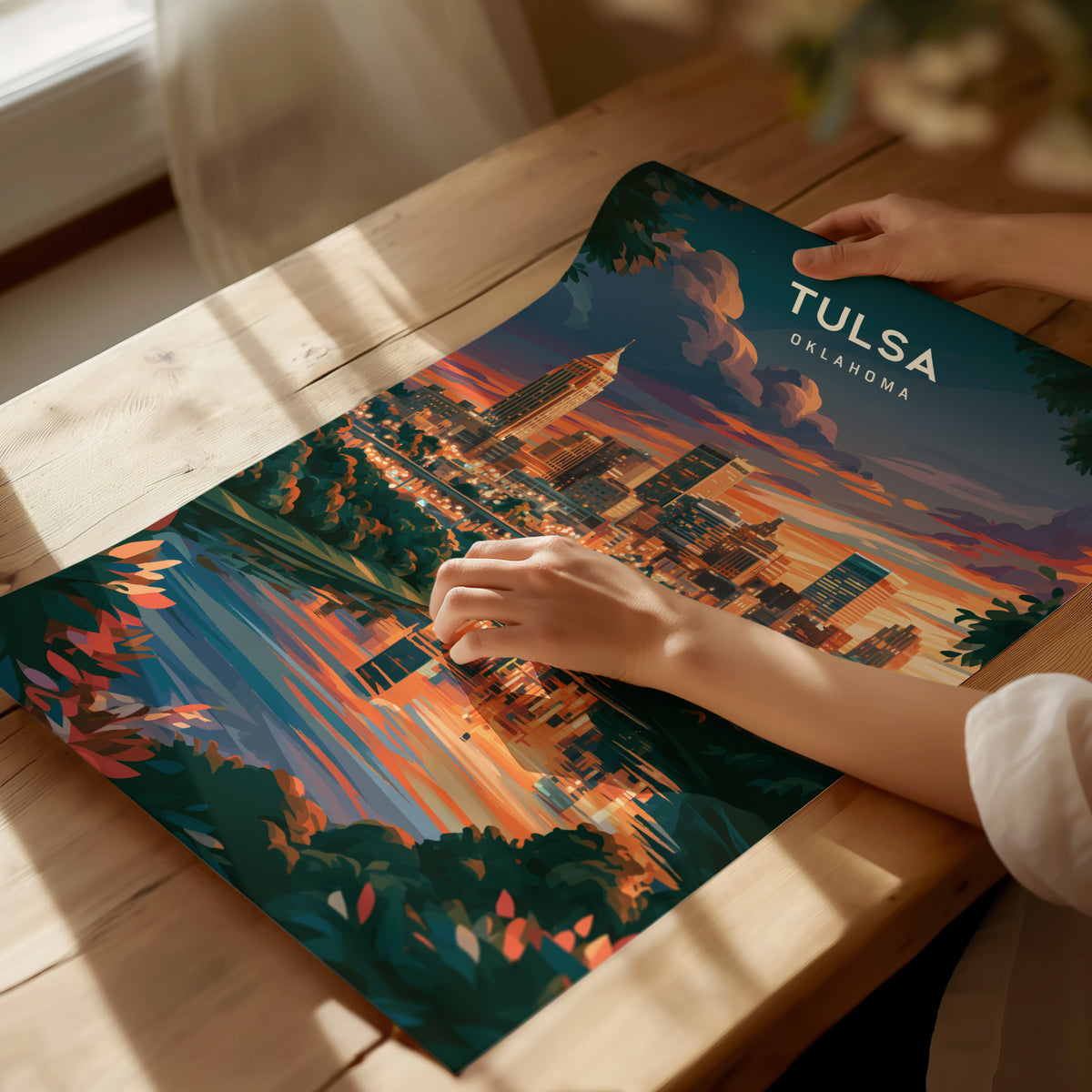 Tulsa, Oklahoma Poster | Route 66 Art Deco Skyline Wall Art — giclée print detail on matte paper