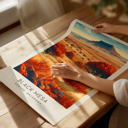 Black Mesa Matte Border Poster | Kenton, Oklahoma Destination Print Travel Wall Art — giclée print detail on matte paper