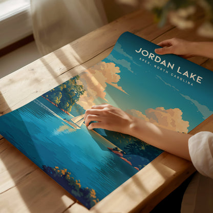 Jordan Lake, Apex, North Carolina Poster | Lakeside Serenity Travel Wall Art — giclée print detail on matte paper