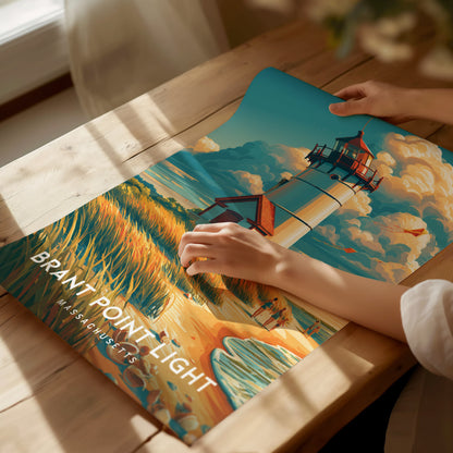 Brant Point Light, Massachusetts Poster | Nantucket Lighthouse & Harbor Wall Art — giclée print detail on matte paper