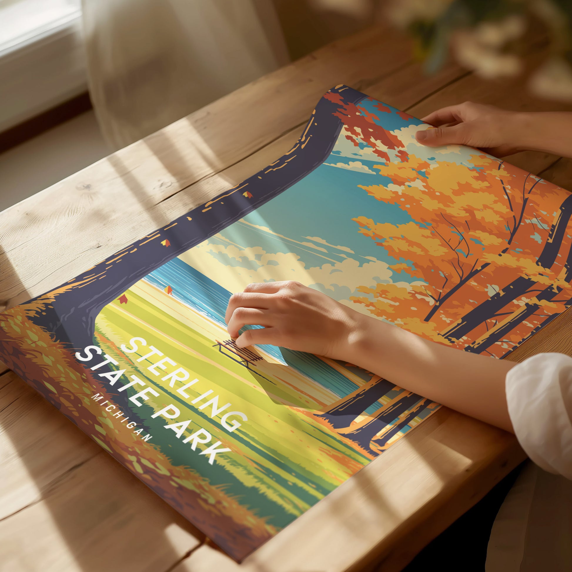 Sterling State Park, Michigan Poster | Lakeside Marshland & Sunset Wall Art — giclée print detail on matte paper