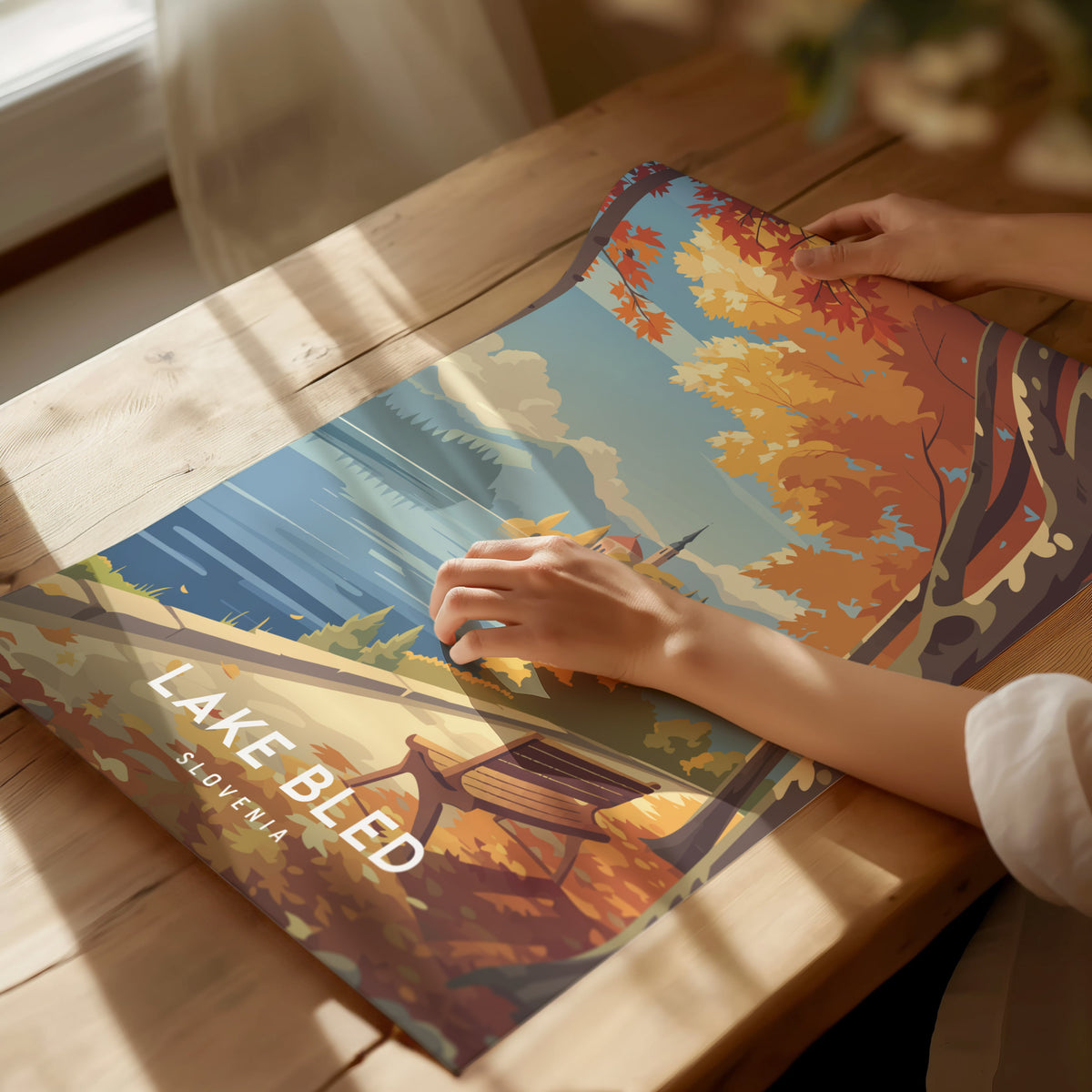 Lake Bled, Slovenia Poster | Alpine Island Church Destination Print Wall Art — giclée print detail on matte paper