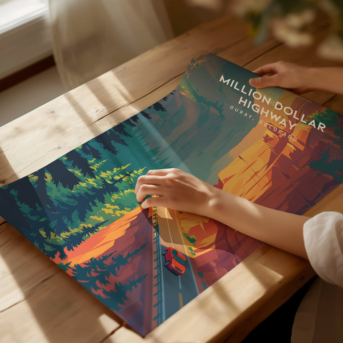 Million Dollar Highway, Ouray, Colorado Poster | Alpine Mountain Pass Travel Wall Art — giclée print detail on matte paper