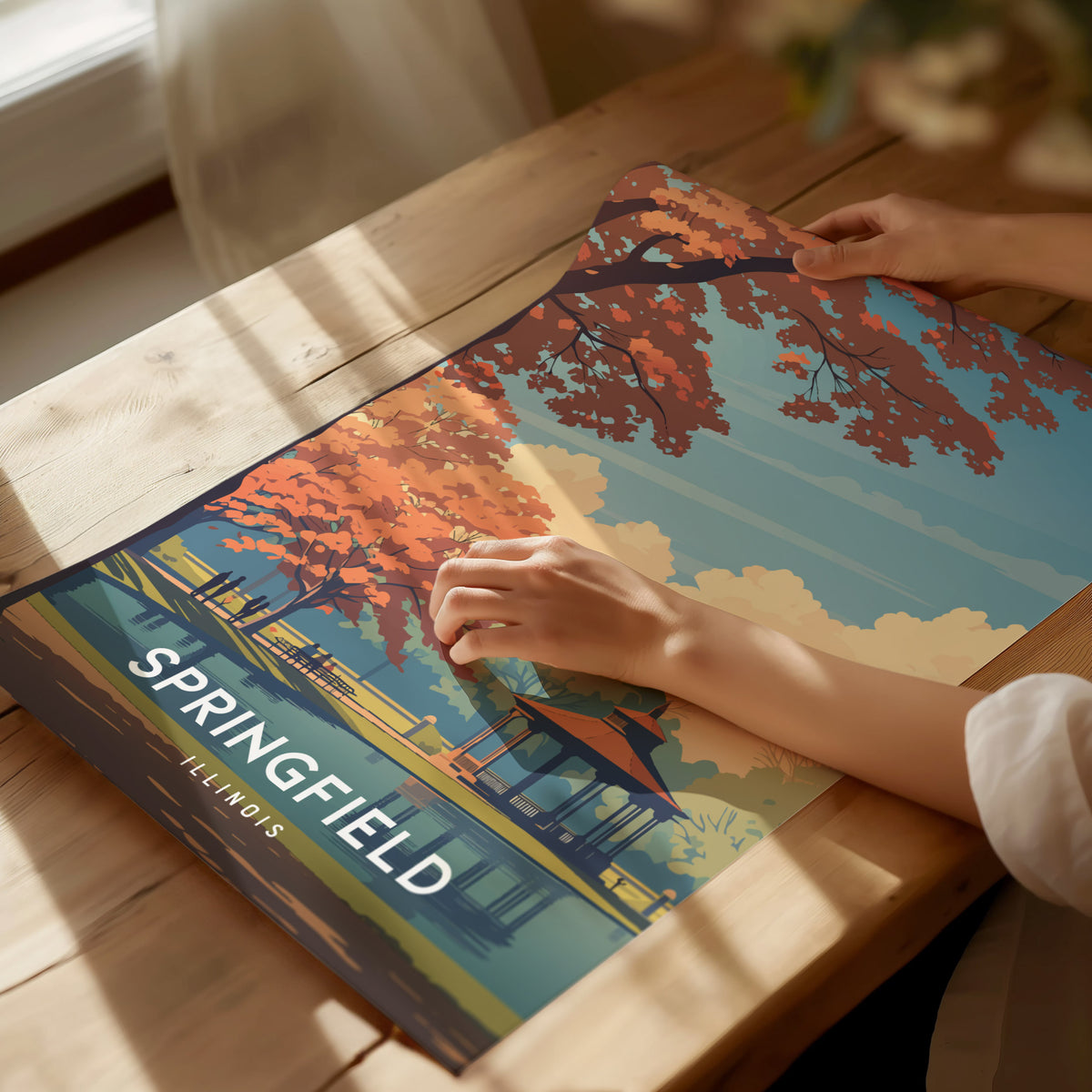 Springfield, Illinois Poster | Capitol Charm & Prairie Skyline Wall Art — giclée print detail on matte paper