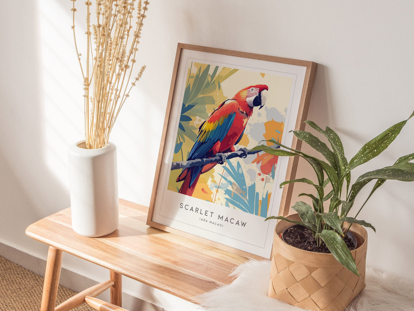 Scarlet Macaw Framed Poster | Parrot Bird Lover Modern Wall Art | Audubon Tropical Nature Print