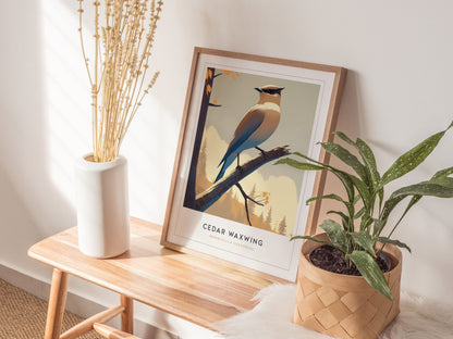 Cedar Waxwing Framed Poster | Nature Bird Lover Modern Wall Art | Audubon Wildlife Print | Woodland Cottage Decor