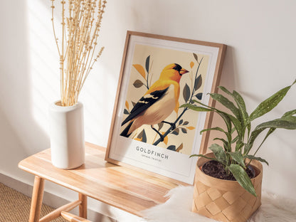 Goldfinch Modern Framed Wall Art, Cottagecore Minimal Nature Gold Bird Wildlife Poster, Finch Audubon Farm Decor Travel Print Birder Gift - Swell Scenes
