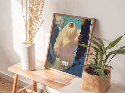 Yeti Nursery Poster | Cute Cryptid Snowman Wall Art for Kids Room or Baby Gift | Cozy Winter Art Print | Framed or Unframed