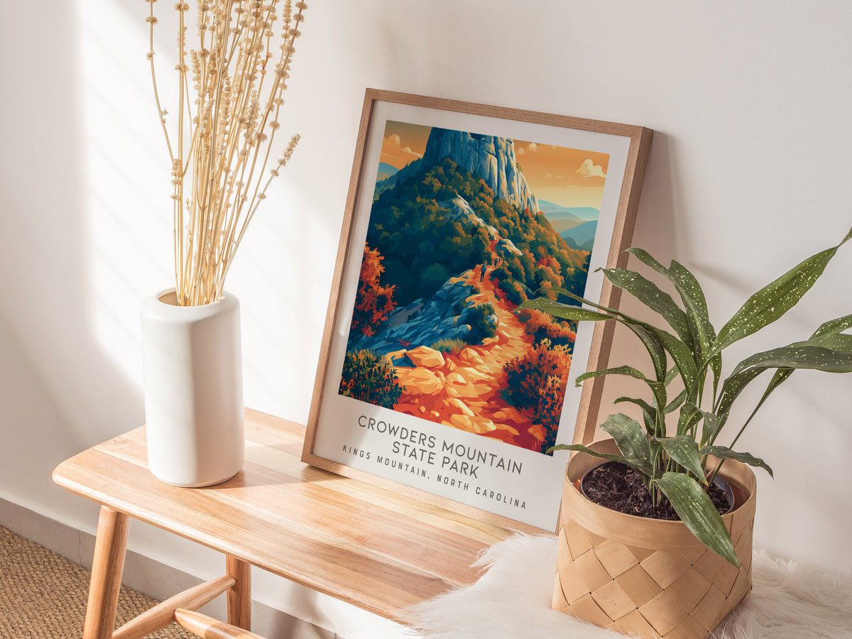 Crowders Mountain State Park Matte Border Poster | Kings Mountain, North Carolina Destination Print — styled in a modern inte