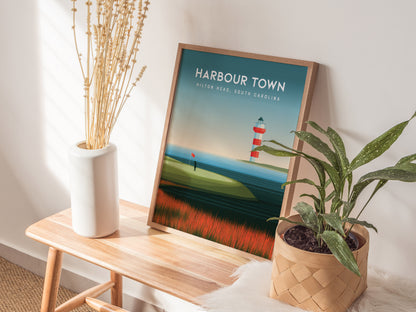 Harbour Town Golf Links, Hilton Head, South Carolina Poster | Iconic Lighthouse & Fairway Wall Art — styled in a modern inter