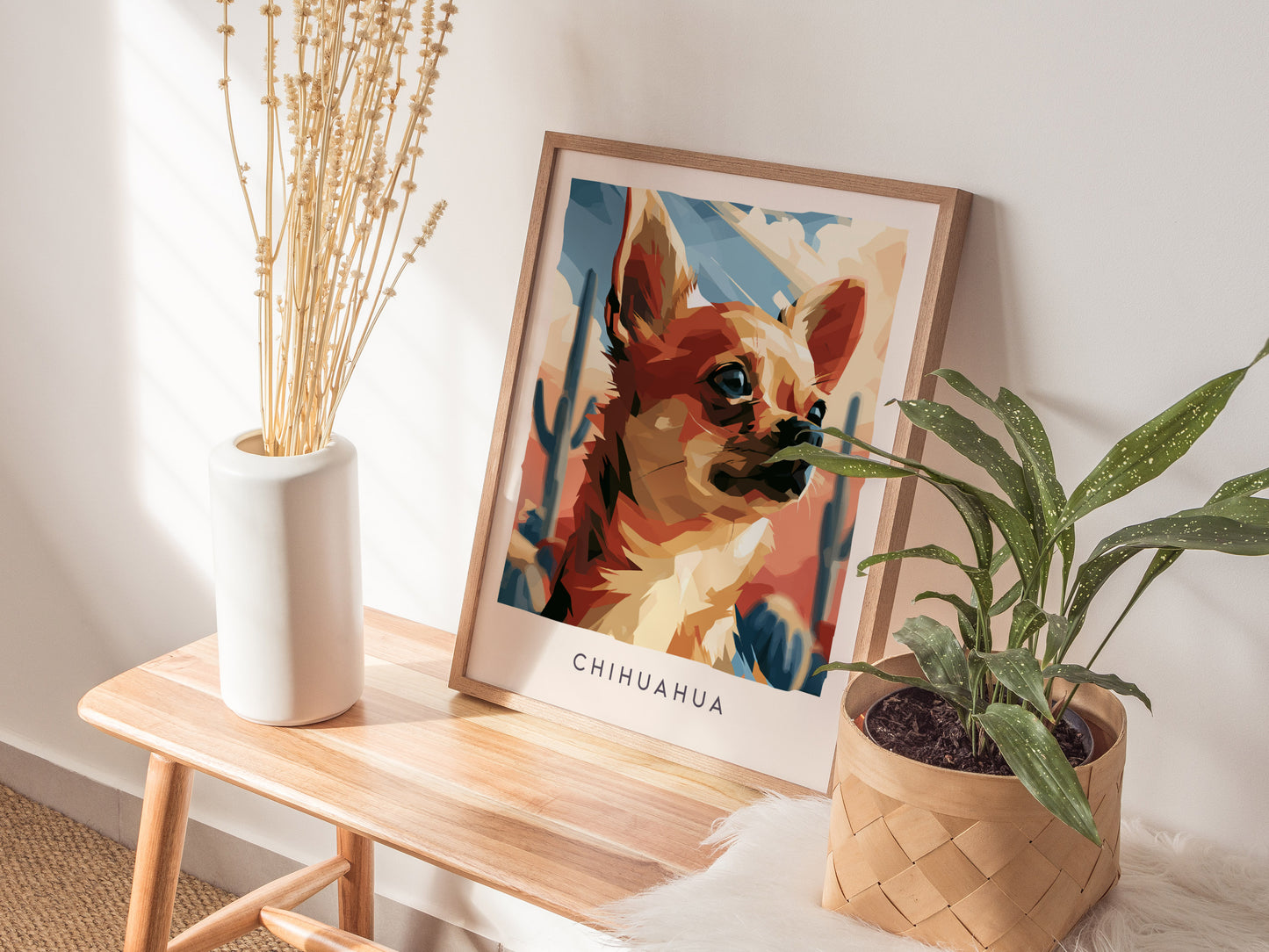 Chihuahua Poster | Bold Desert Dog Portrait Wall Art — styled in a modern interior