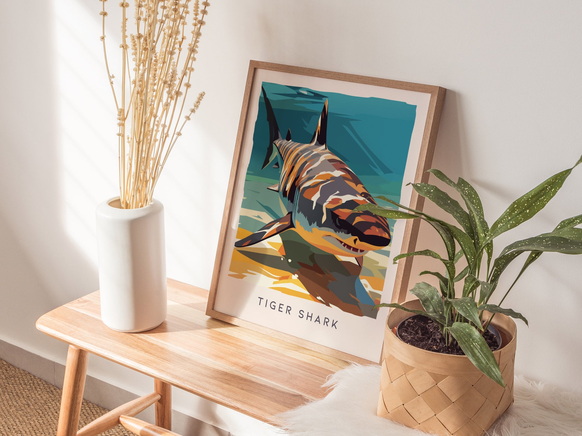 Tiger Shark, Galeocerdo cuvier Poster | Oceanic Predator Wildlife Wall Art — styled in a modern interior