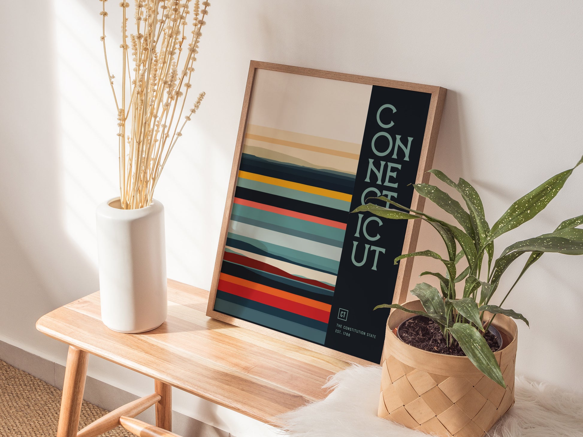 Connecticut Minimalist Design Poster | Abstract US State Wall Art | Framed or Unframed