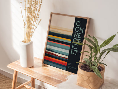 Connecticut Minimalist Design Poster | Abstract US State Wall Art | Framed or Unframed