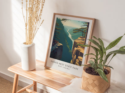 Hawks Nest State Park Matte Border Poster | West Virginia Destination Print Travel Wall Art — styled in a modern interior