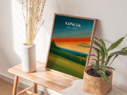 Kapalua Plantation Course, Maui, Hawaii Poster | Tropical Links Golfer Gift Wall Art — styled in a modern interior
