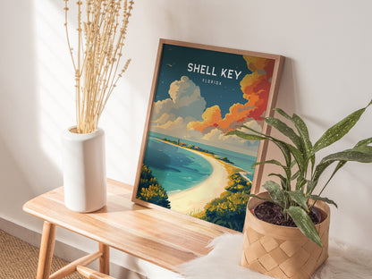 Shell Key, Florida Poster | Secluded Island & Shorebirds Wall Art — styled in a modern interior