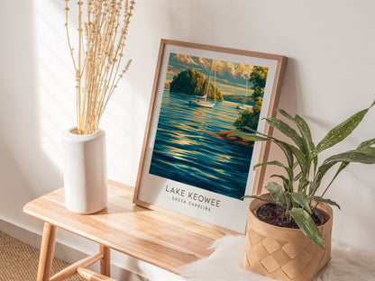 Lake Keowee Matte Border Poster | South Carolina Travel Wall Art — styled in a modern interior