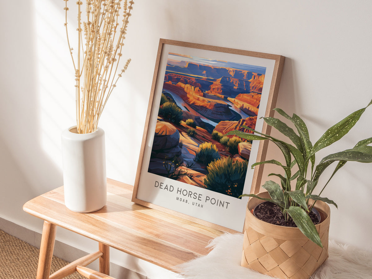 Dead Horse Point Matte Border Poster | Moab, Utah Desert Canyon Travel Gift — styled in a modern interior