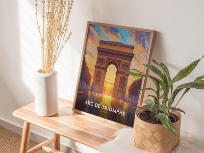 Arc de Triomphe Poster | Paris France Landmark Travel Print Wall Art | Framed of Unframed