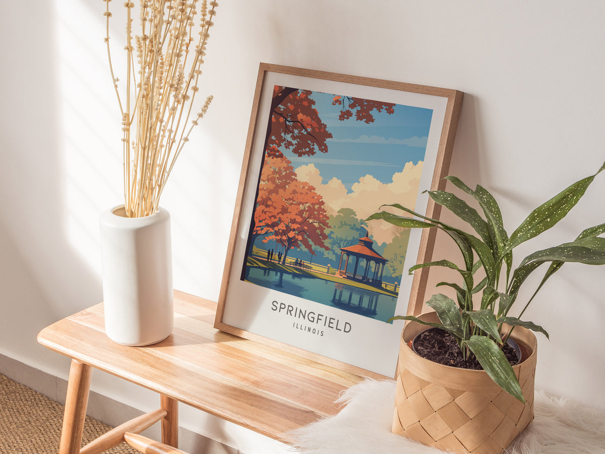 Springfield Matte Border Poster | Illinois Travel Wall Art — styled in a modern interior