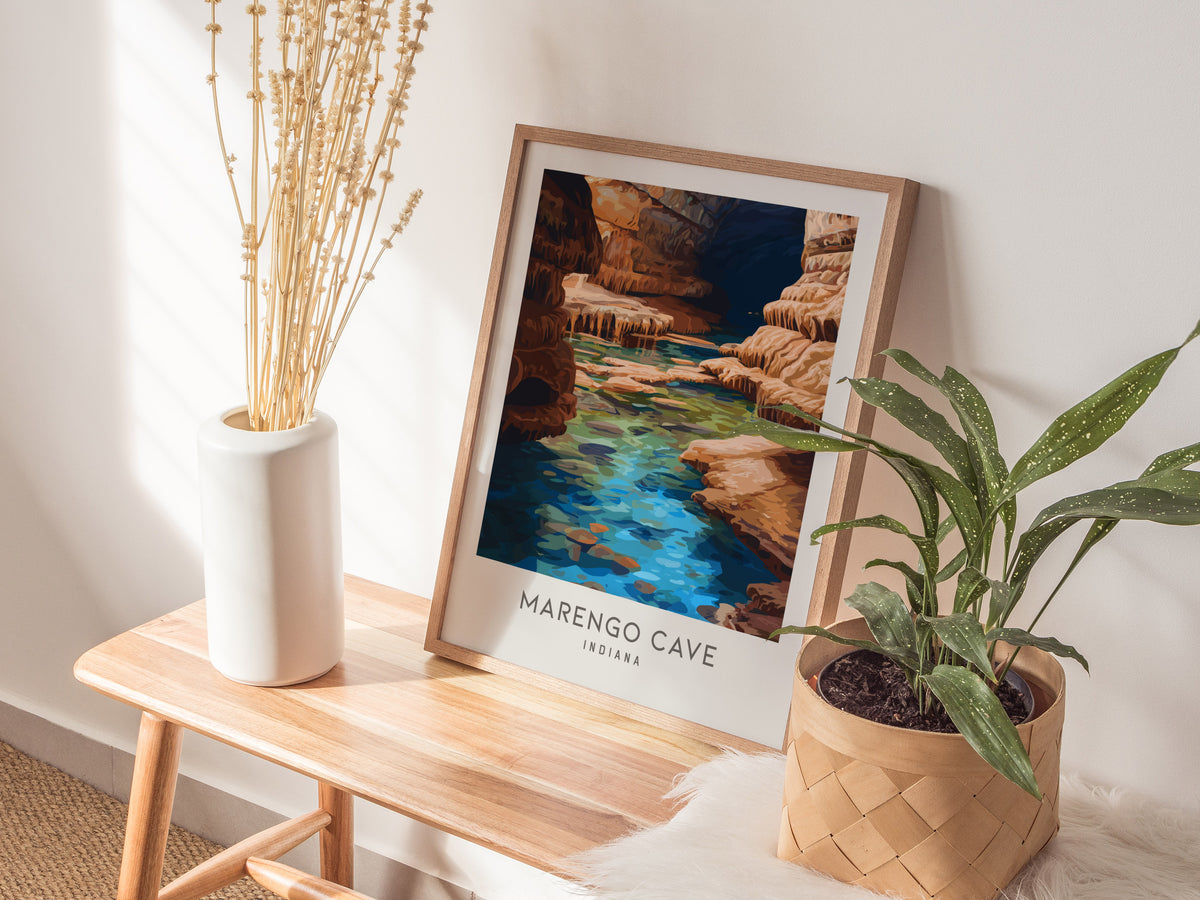 Marengo Cave Matte Border Poster | Indiana Travel Wall Art — styled in a modern interior