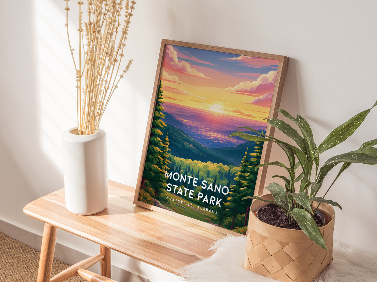 Monte Sano State Park, Huntsville, Alabama Poster | Mountain Forest Trail Destination Print Wall Art — styled in a modern int