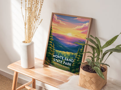 Monte Sano State Park, Huntsville, Alabama Poster | Mountain Forest Trail Destination Print Wall Art — styled in a modern int