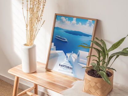 Santorini Greece Poster | Oia Ammoudi Bay Art | Greek Islands Wall Art