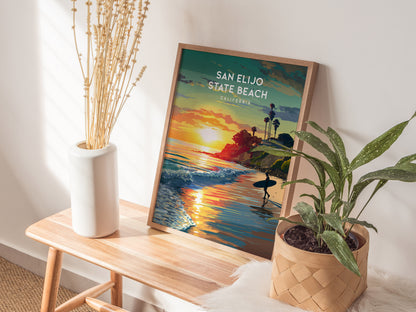 San Elijo State Beach, California Poster | Golden Bluffs & Ocean Breeze Wall Art — styled in a modern interior