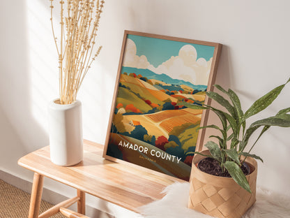 Amador County California Vineyards Poster | Wine Country Wall Art | Framed or Unframed