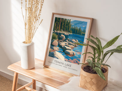 Tenaya Lake Matte Border Poster | Yosemite National Park, California Destination Print — styled in a modern interior