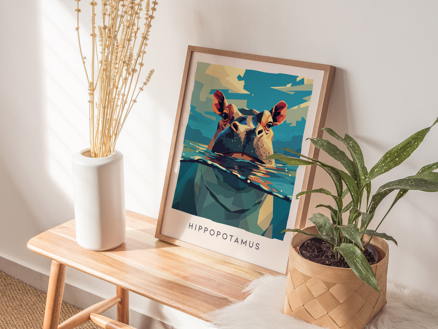 Hippopotamus, Africa Poster | Majestic River Wildlife Wall Art — styled in a modern interior