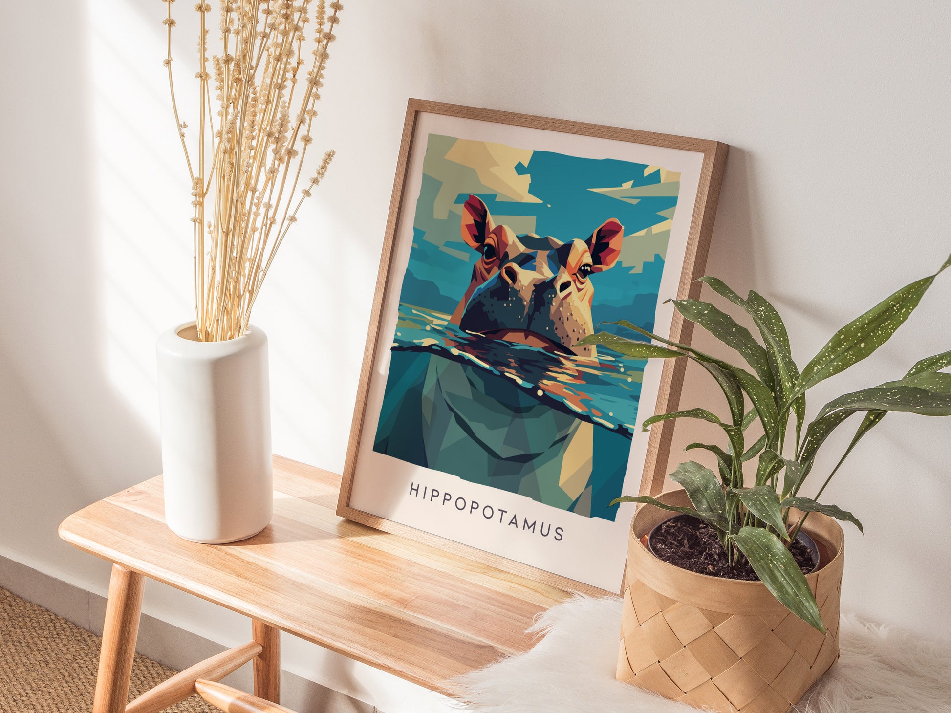 Hippopotamus, Africa Poster | Majestic River Wildlife Wall Art — styled in a modern interior