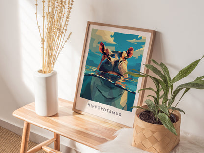 Hippopotamus, Africa Poster | Majestic River Wildlife Wall Art — styled in a modern interior